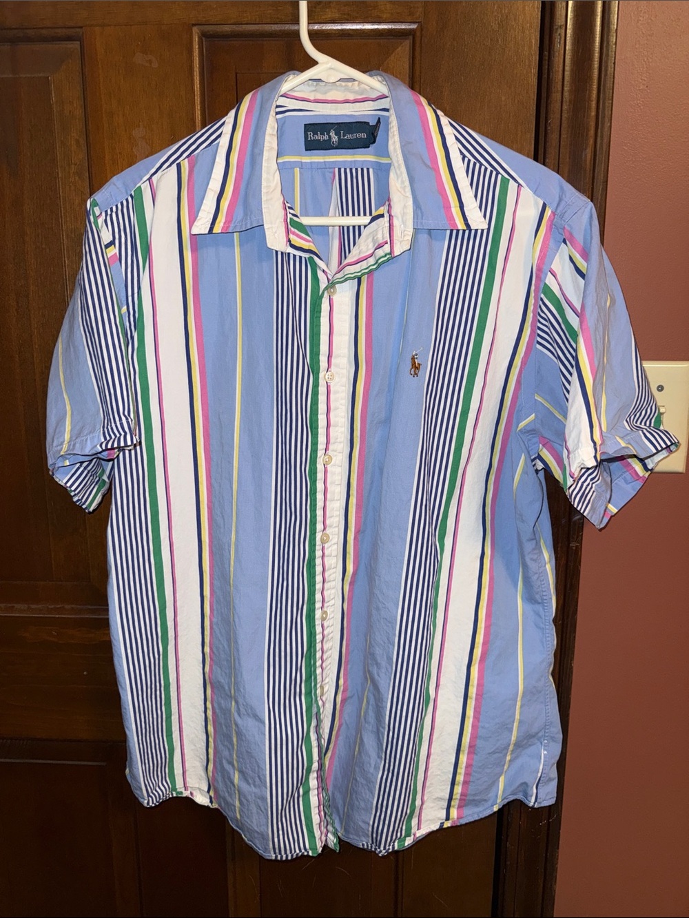 Ralph Lauren Men’s Classic Fit Multi-Stripe Short Sleeve Shirt - Light Blue
